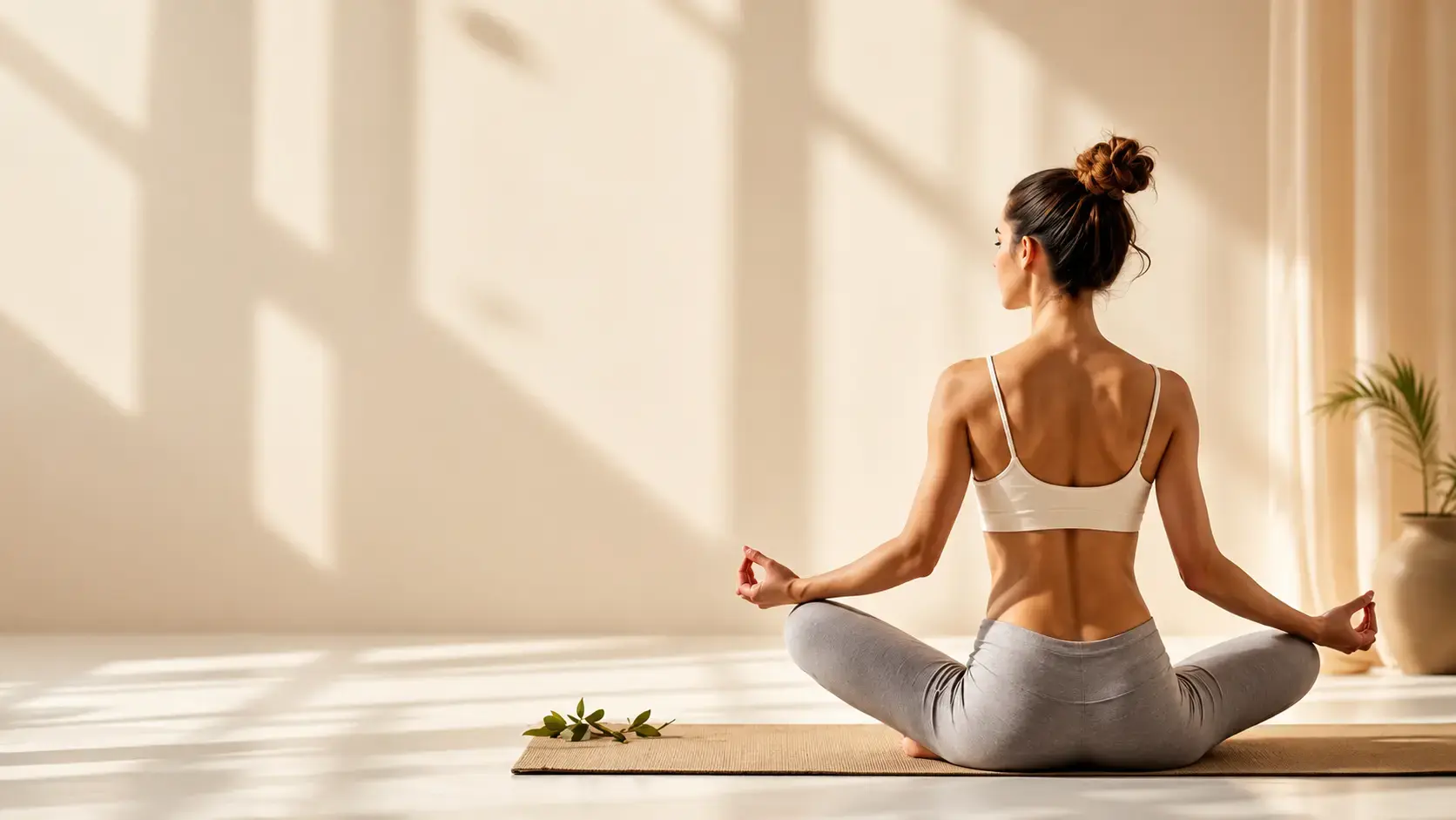Yoga practitioner in a peaceful pose during golden hour